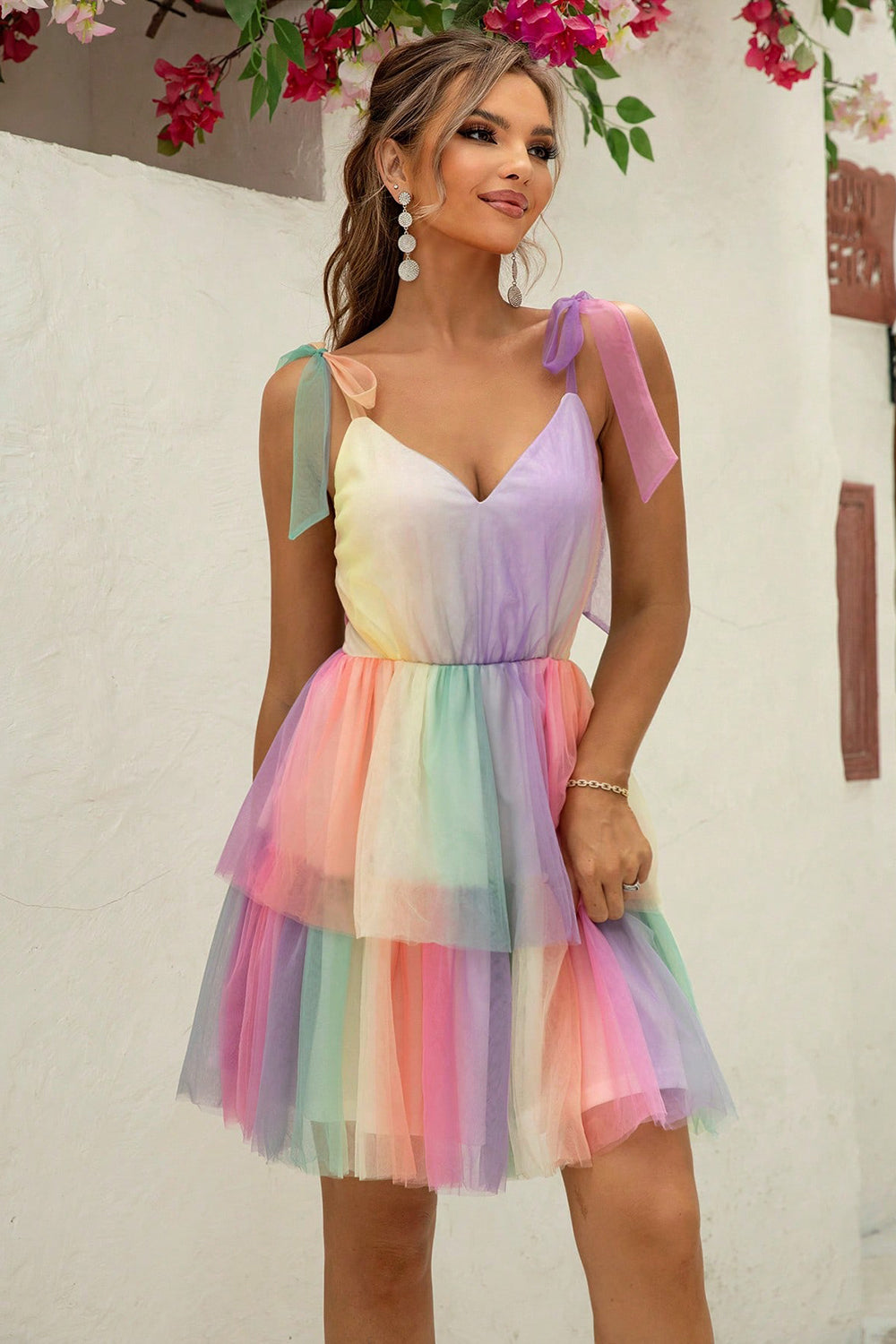 Gradient Tie-Shoulder Layered Dress Trendsi