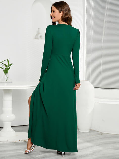 V-Neck Long Sleeve Split Dress Trendsi