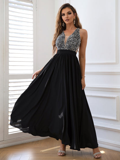 Contrast Sequin Sleeveless Maxi Dress Trendsi