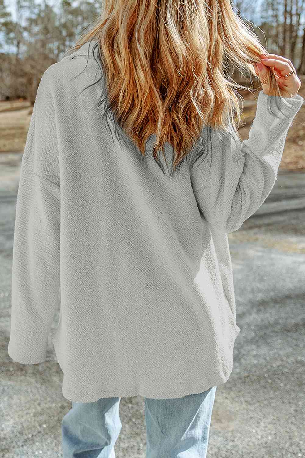 Dropped Shoulder Collared Jacket Trendsi