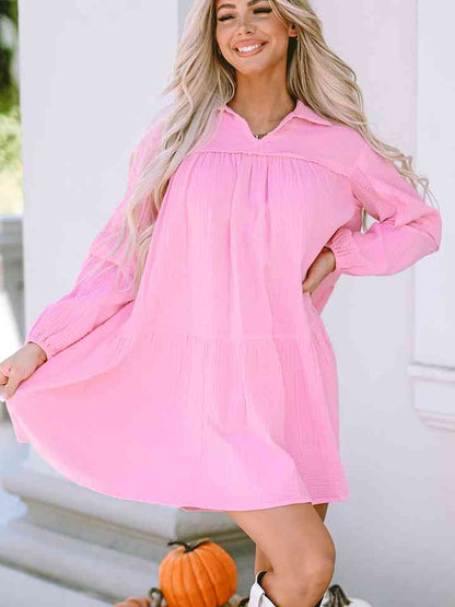 Ruched Long Sleeve Mini Dress Trendsi