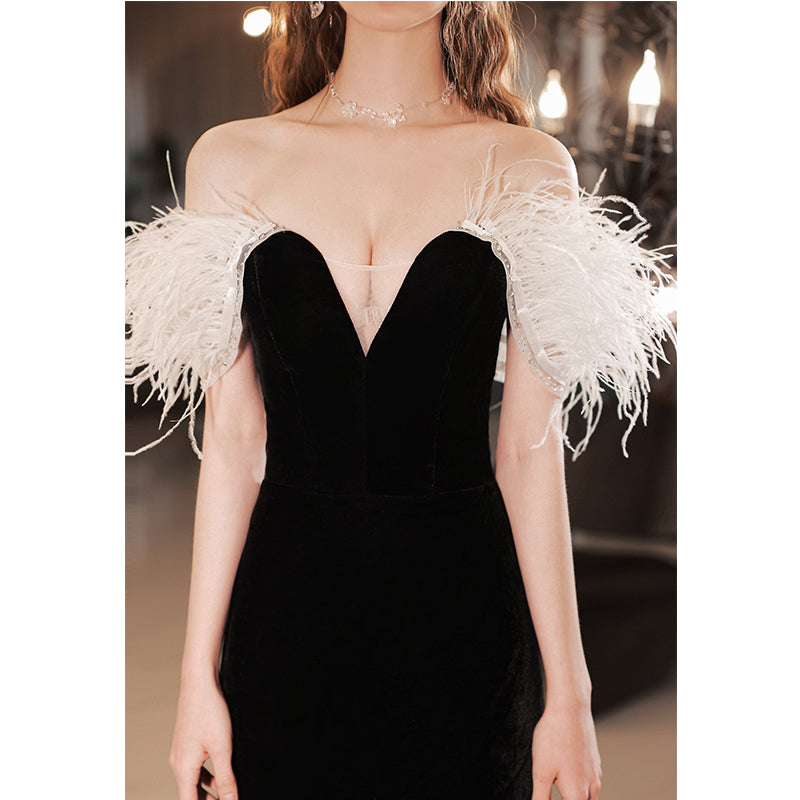 Black Feather Bridal Wedding Performance Wedding Dress aclosy