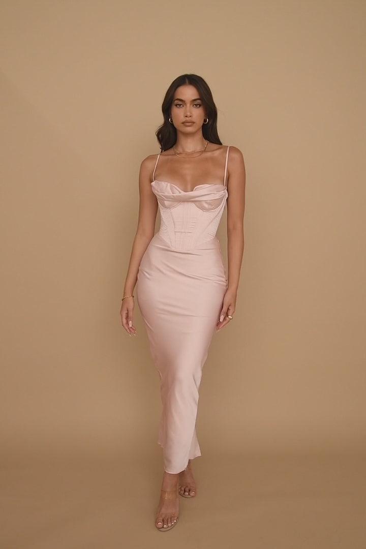 Elegant Corset Maxi Dress-Brown