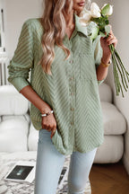 Collared Neck Long Sleeve Pocketed Shirt Trendsi