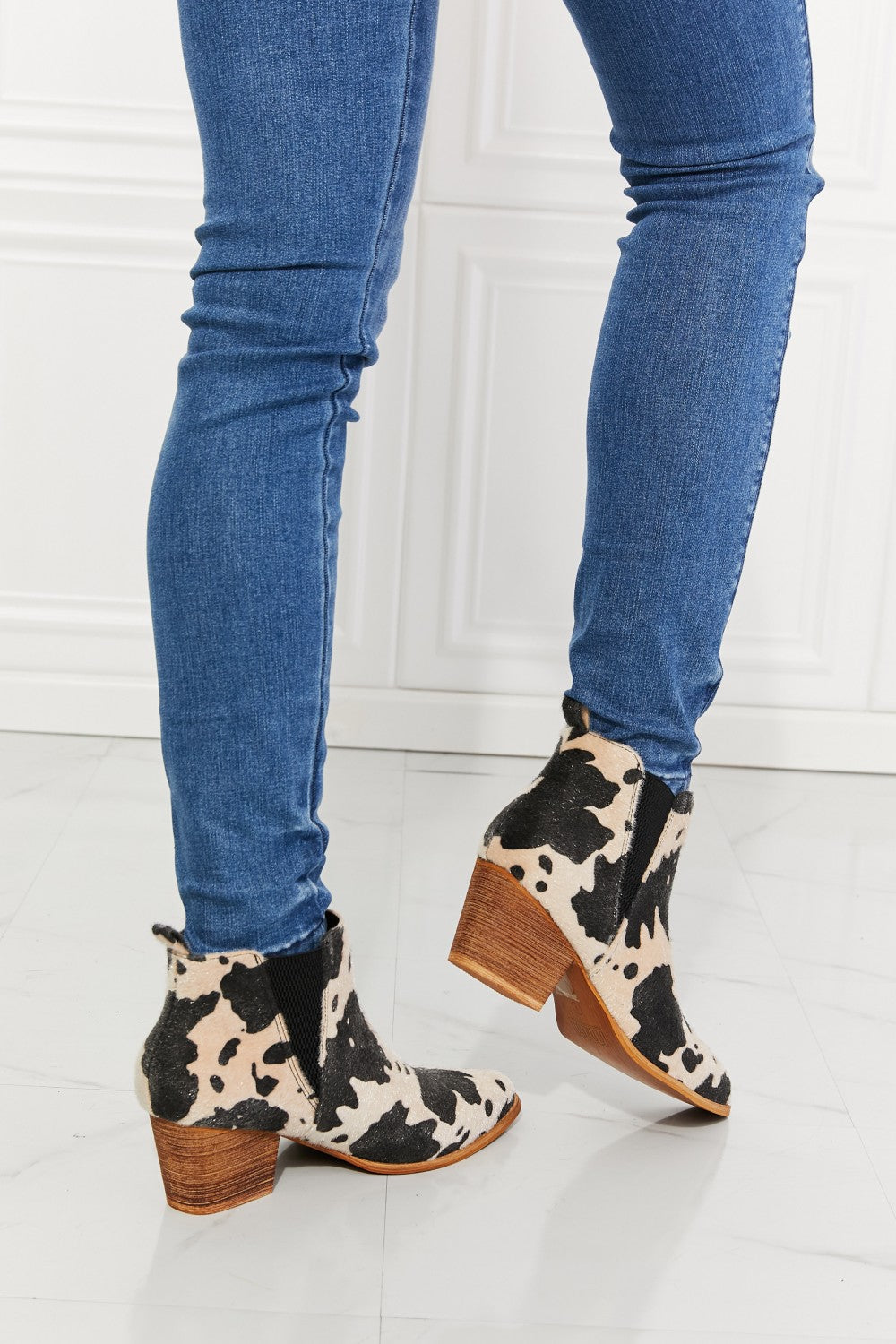 MMShoes Back At It Point Toe Bootie in Beige Cow Print Trendsi