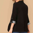 Lapel Collar Roll-Tab Sleeve Blazer Trendsi