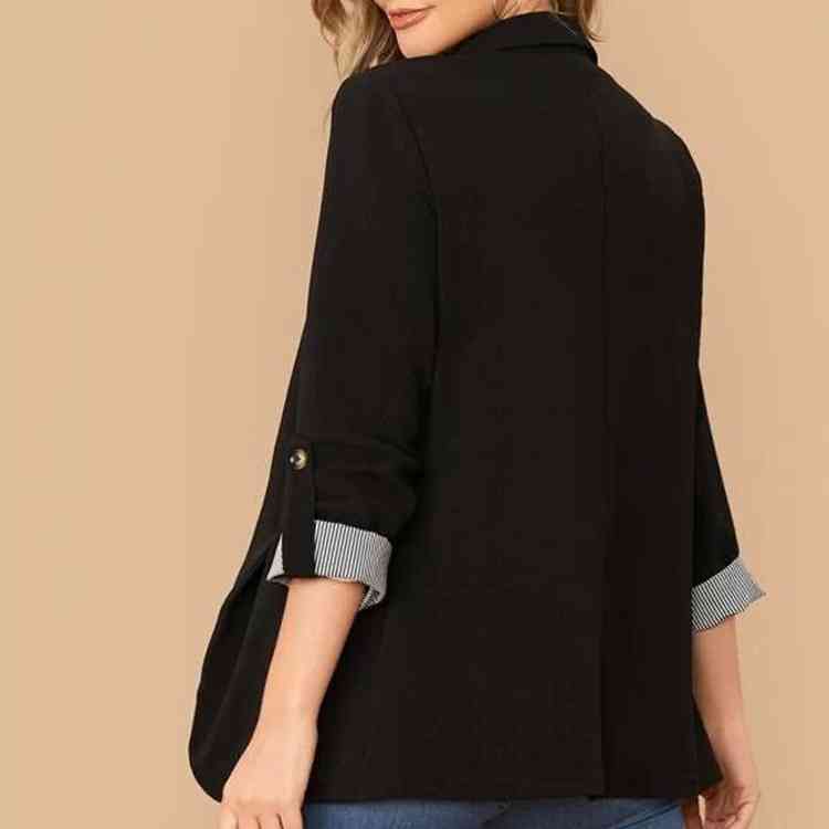 Lapel Collar Roll-Tab Sleeve Blazer Trendsi