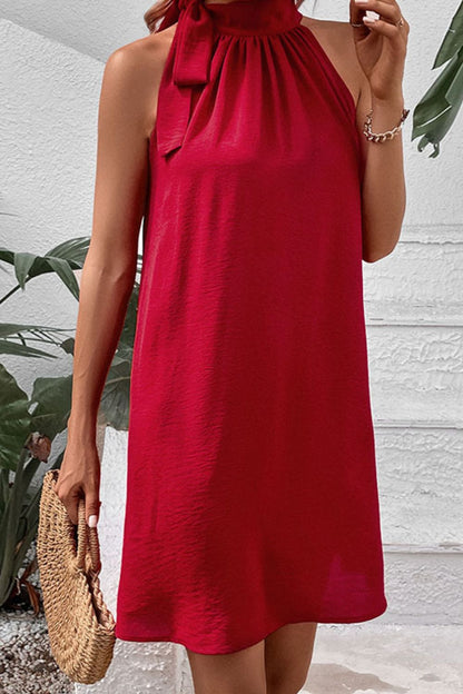 Tied Mock Neck Sleeveless Dress Trendsi