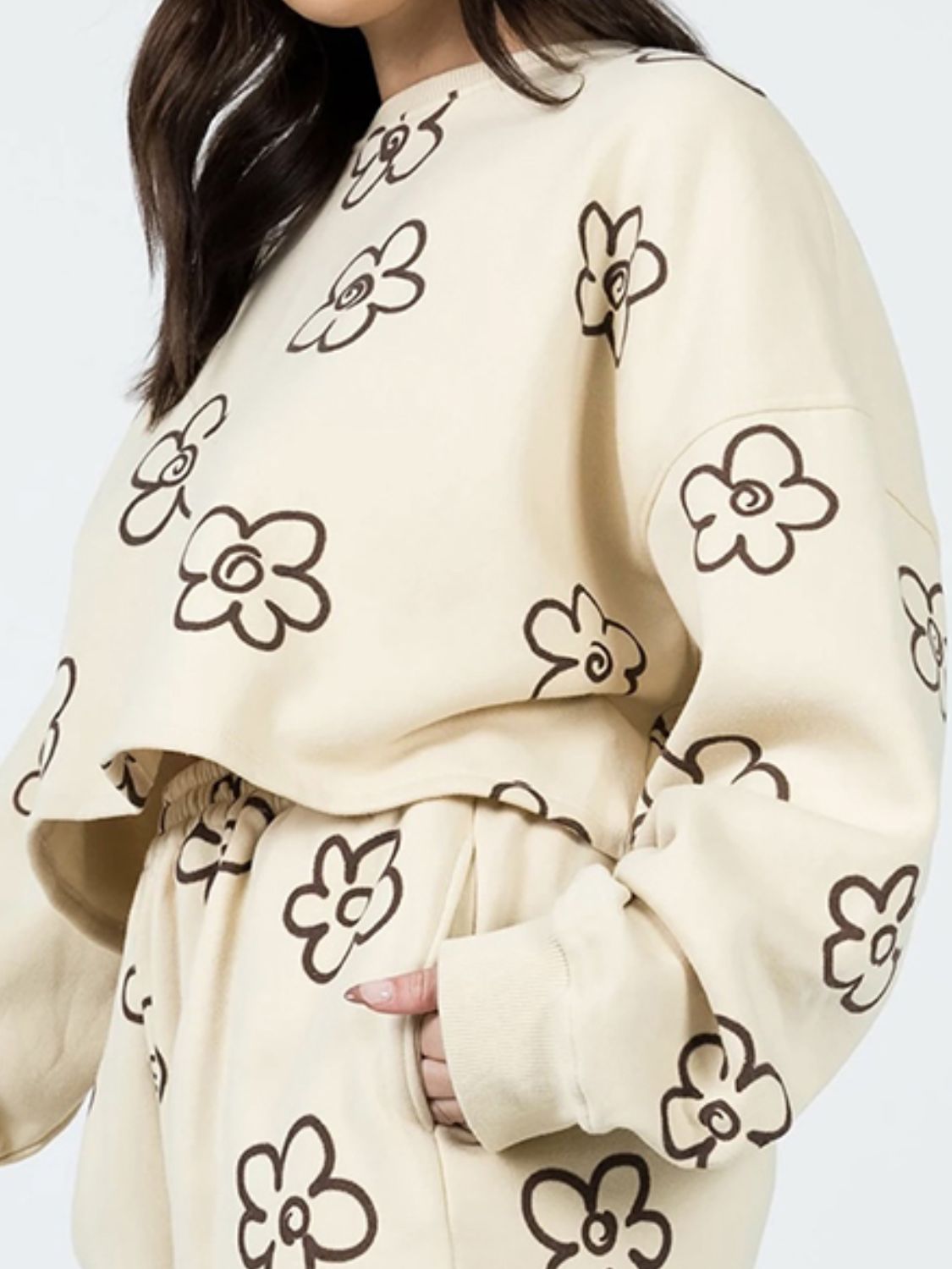 Floral Dropped Shoulder Sweatshirt and Shorts Set Trendsi