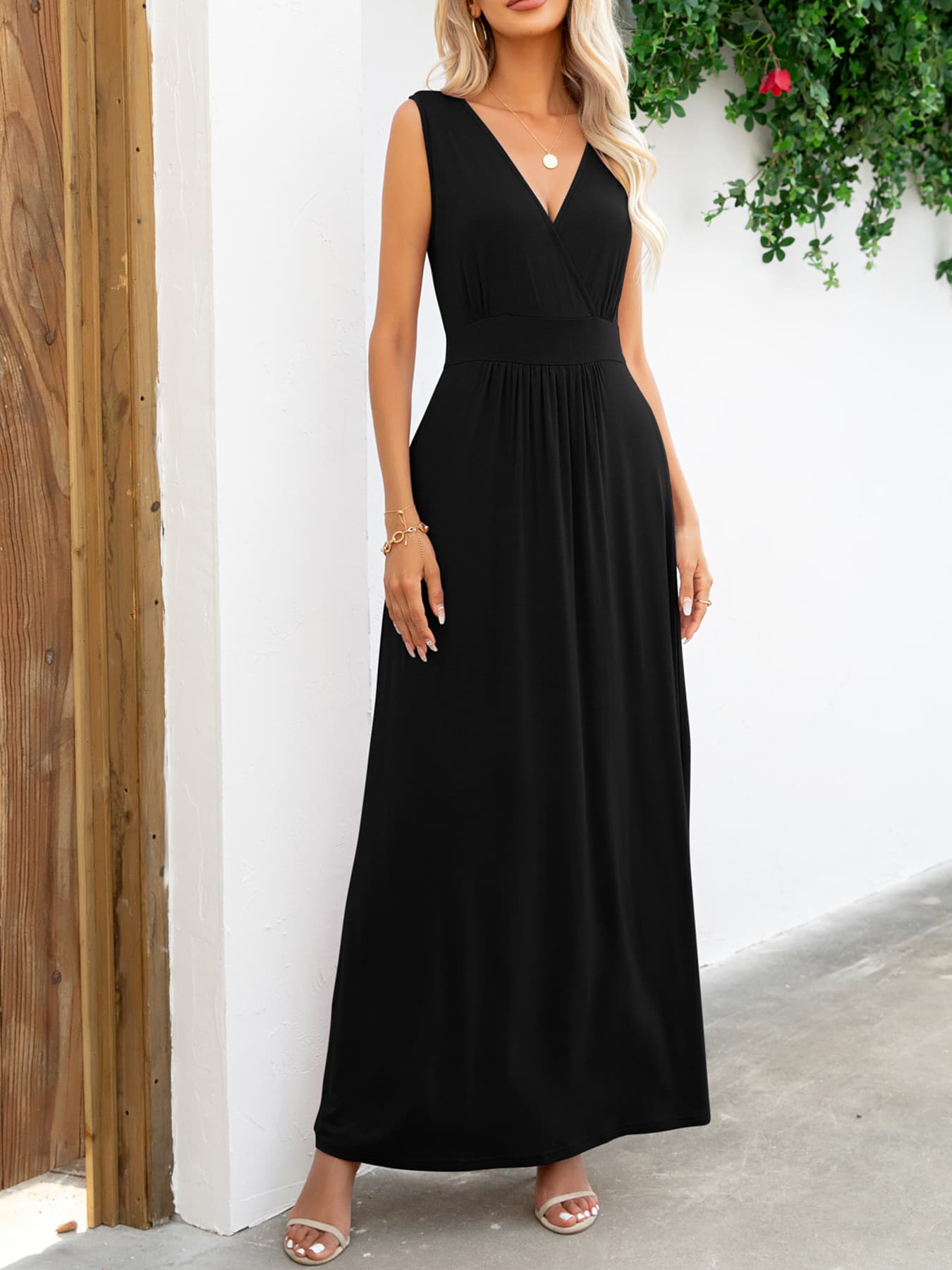 Surplice Neck Sleeveless Maxi Dress Trendsi