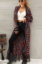 Multicolored Open Front Fringe Hem Cardigan Trendsi