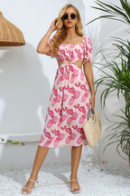 Floral Cutout Square Neck Puff Sleeve Dress Trendsi