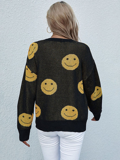 Smiley Face Sweater Trendsi