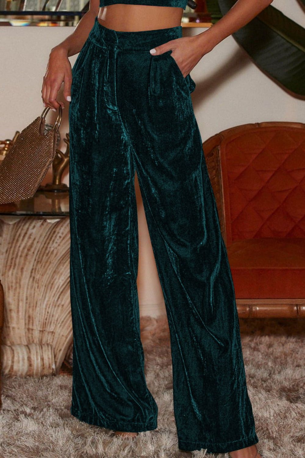 Double Take Loose Fit High Waist Long Pants with Pockets Trendsi