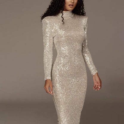 Long-sleeved sequin dress-Bride aclosy