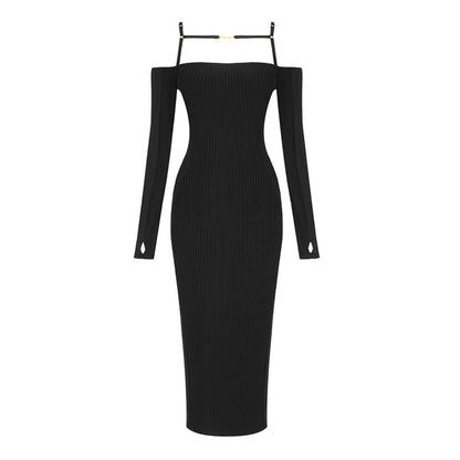 Chic Thin Wrap Suspender Knitted Dress aclosy