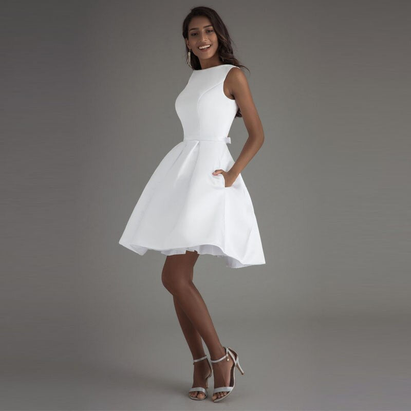 White short backless A-line Prom Party evening dress aclosy