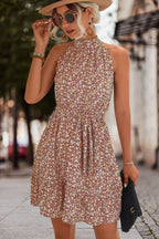 Floral Frill Trim Keyhole Sleeveless Dress Trendsi