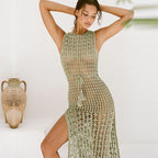 Lace-up Fringed Swimsuit Jacket Beach Long Skirt ACLOSY