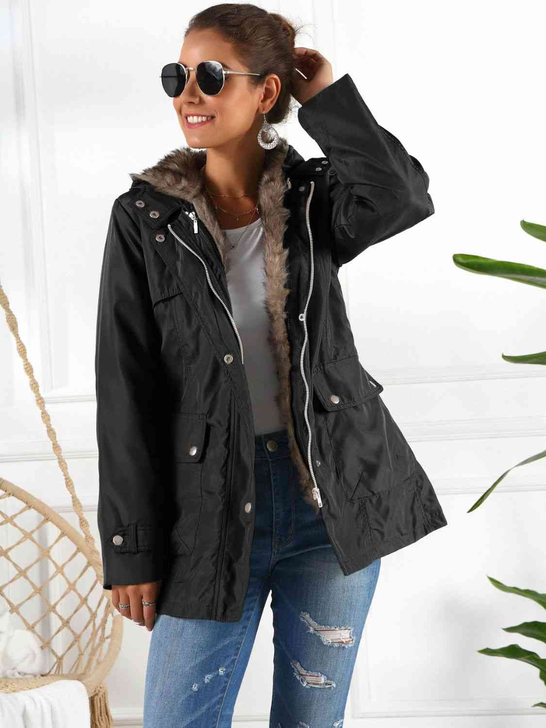 Full Size Hooded Jacket with Detachable Liner (Three-Way Wear) Trendsi