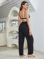 Short Sleeve Shirt, Bralette, and Pants Lounge Set Trendsi