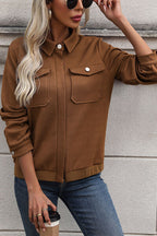 Textured Zip Up Collared Neck Jacket Trendsi
