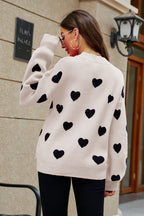 Heart Pattern Lantern Sleeve Round Neck Tunic Sweater Trendsi