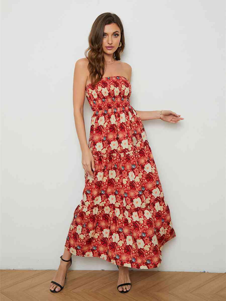 Floral Strapless Low-Back Dress Trendsi