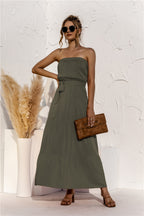 Strapless Tie Waist Tiered Maxi Dress Trendsi