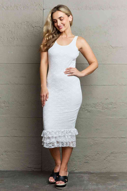 HIDDEN No Doubts Sleeveless Bodycon Ruffle Midi Dress Trendsi