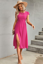 Tie Back Cutout Round Neck Split Dress Trendsi