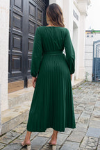 Pleated Long Sleeve Surplice Maxi Dress Trendsi