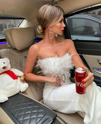 Feather Tube Top Fashion Jumpsuit-white ACLOSY