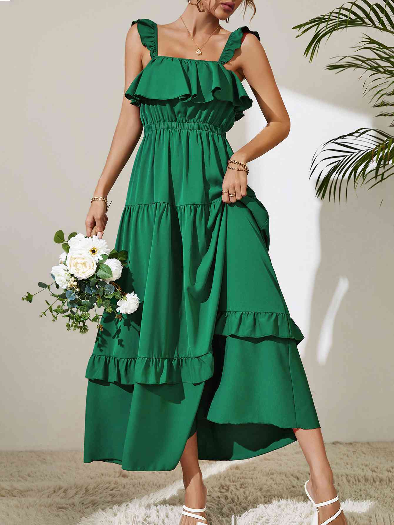 Square Neck Ruffled Maxi Dress Trendsi