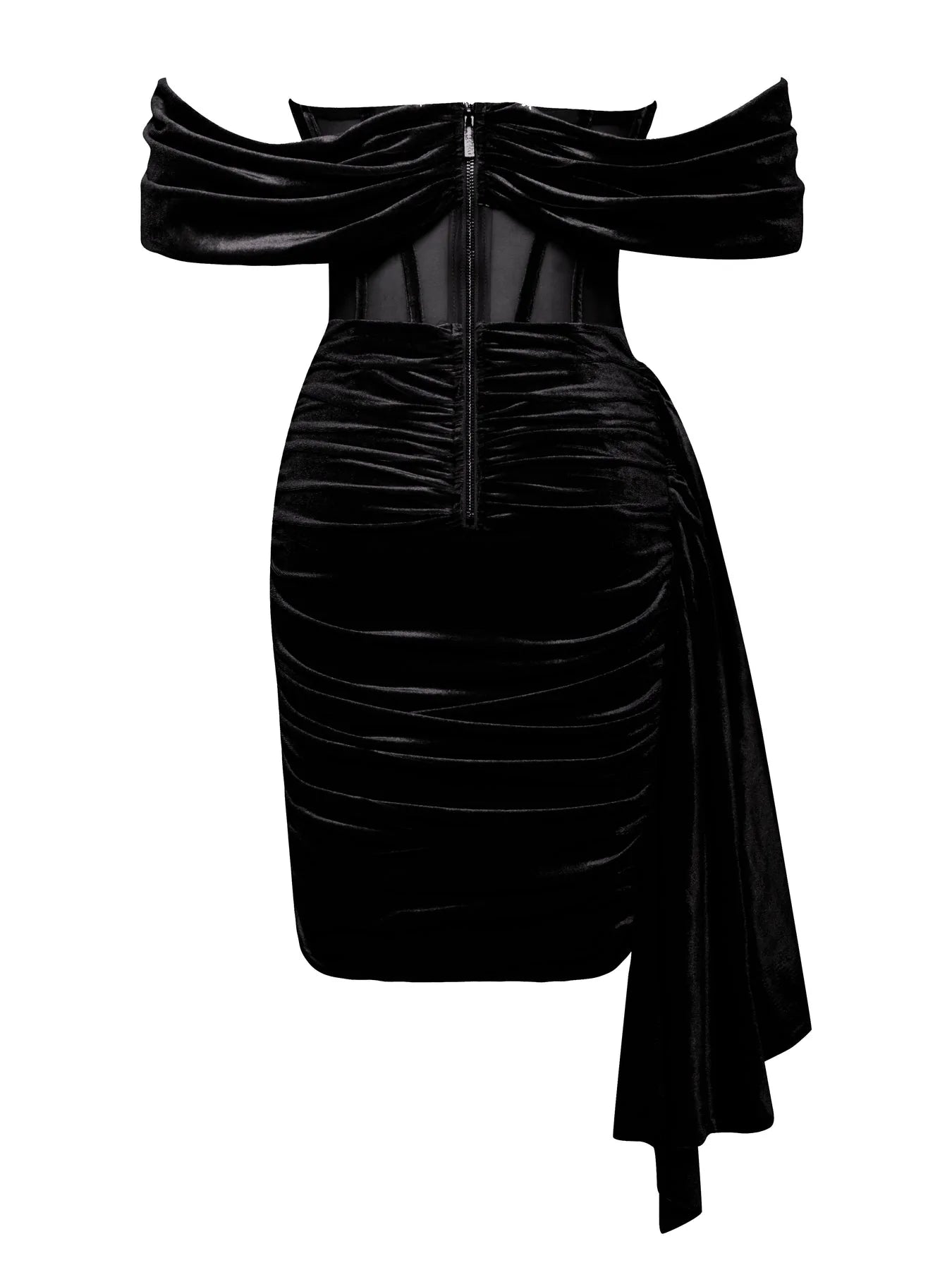 Off shoulder corset Dress-Velvet-Black aclosy