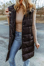 Longline Hooded Sleeveless Puffer Vest Trendsi