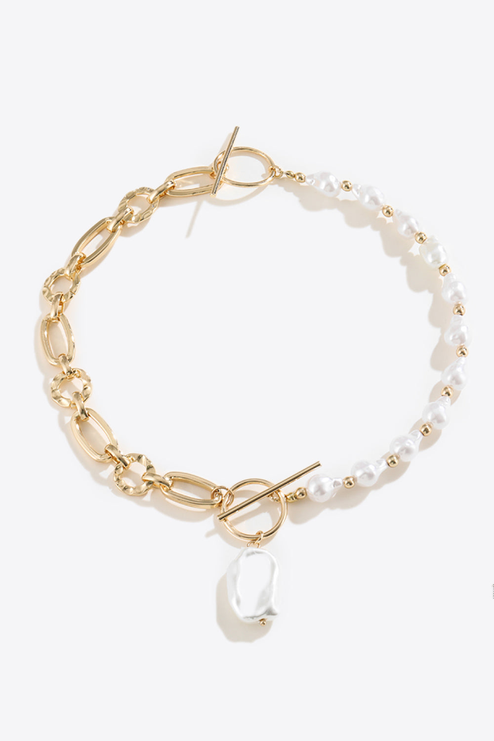 Half Pearl Half Chain Toggle Clasp Necklace Trendsi