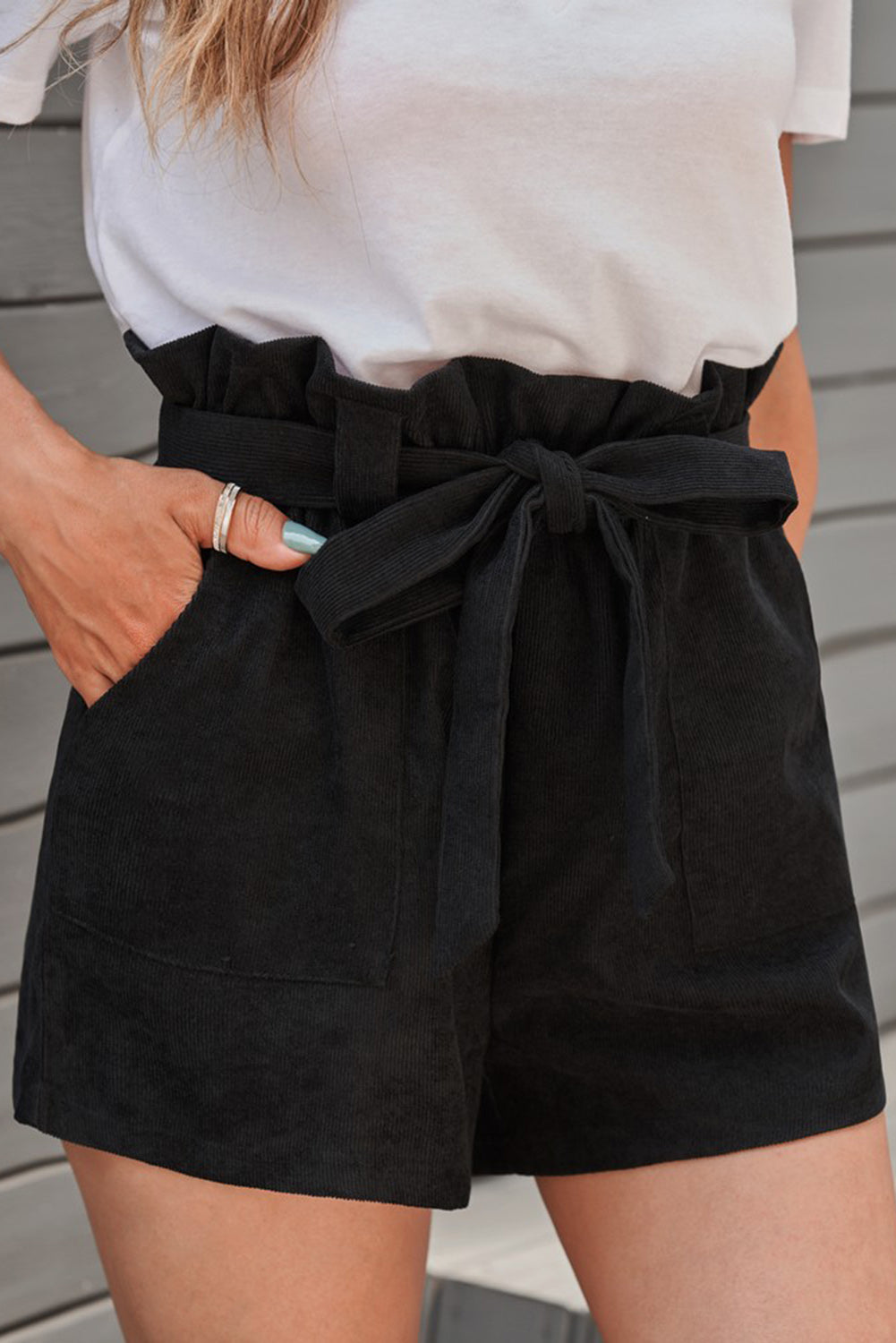 Paperbag Waist Belted Pocket Shorts Trendsi