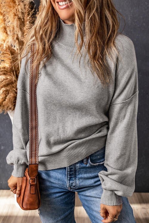 Turtleneck Lantern Sleeve Sweater Trendsi