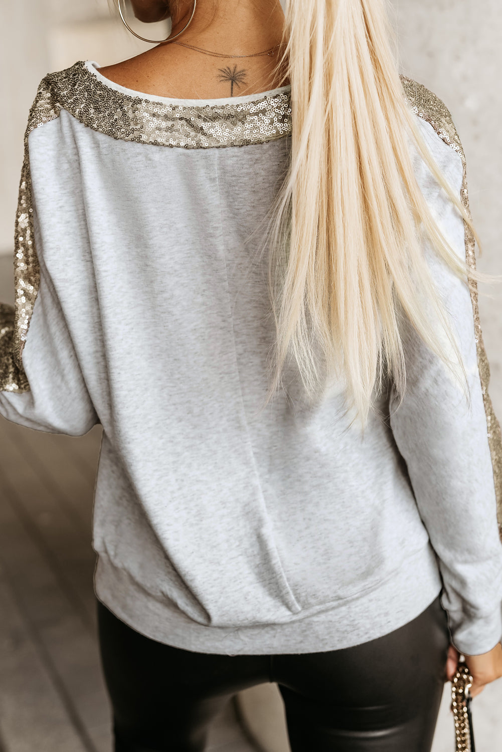 Sequin V-Neck Sweatshirt Trendsi