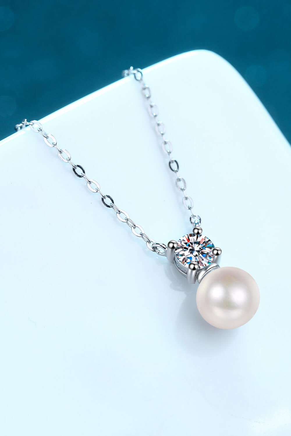 925 Sterling Silver Freshwater Pearl Moissanite Necklace Trendsi