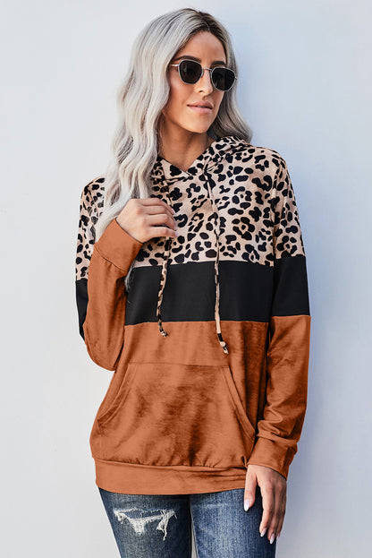 Leopard Color Block Hoodie Trendsi