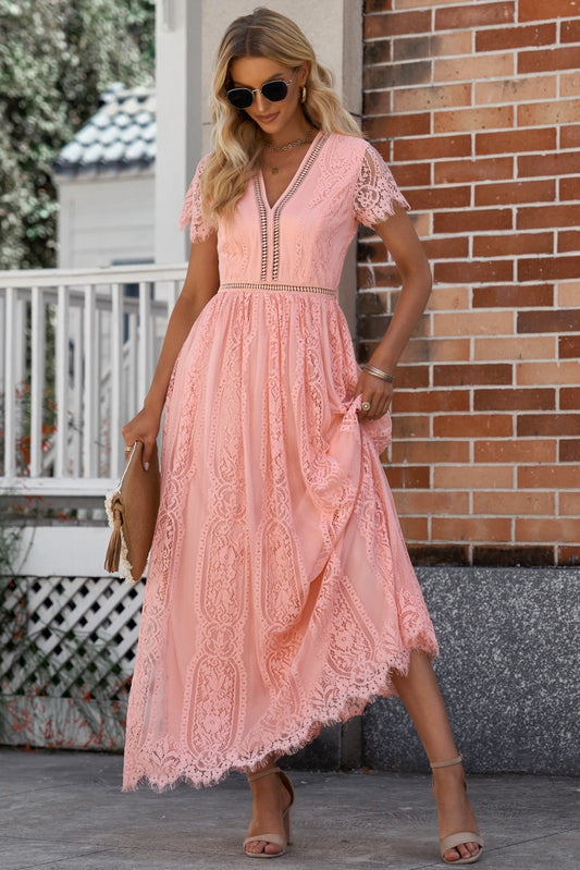 Scalloped Trim Lace Plunge Dress Trendsi