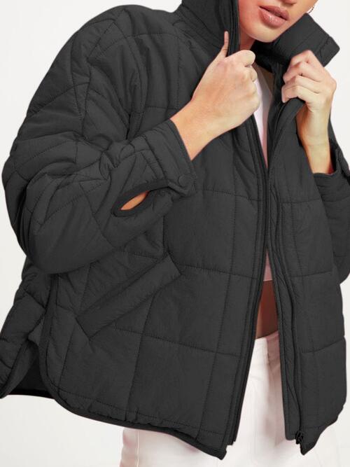Zip Up Collared Neck Long Sleeve Jacket Trendsi