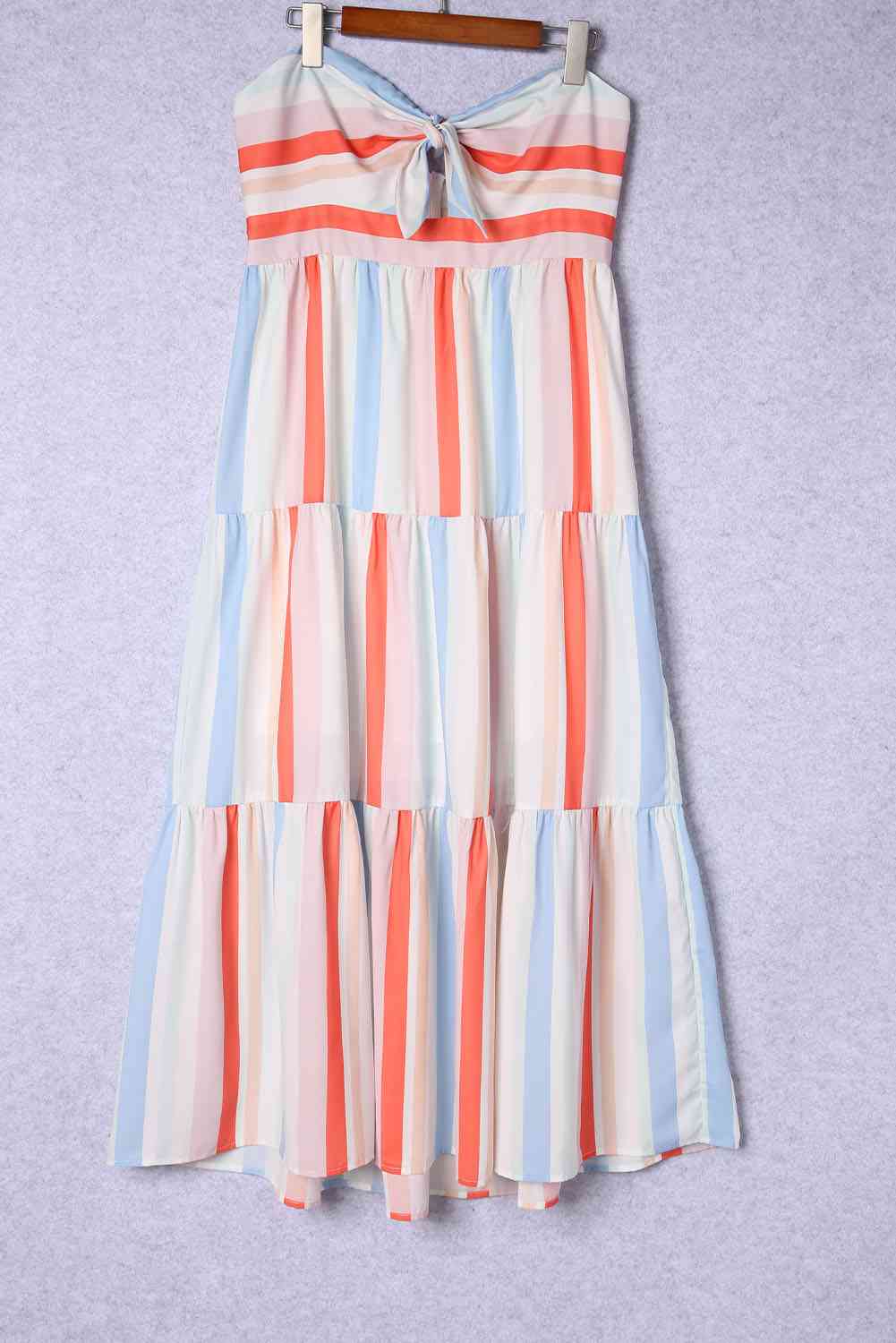 Striped Strapless Sweetheart Neck Dress Trendsi