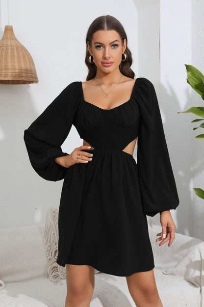 Cutout Long Balloon Sleeve Dress Trendsi