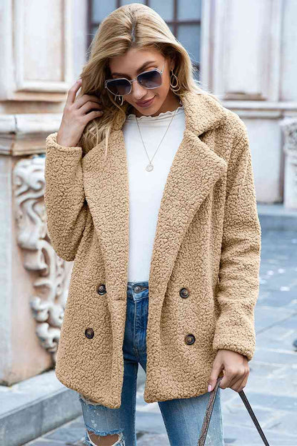 Full Size Lapel Collar Sherpa Coat Trendsi