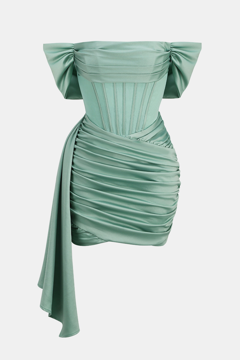 Lemily Off Shoulder Satin Corset Mini Dress-Green Trendsi