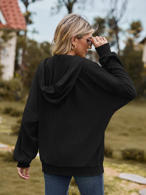 Zip Up Drawstring Long Sleeve Hooded Jacket Trendsi