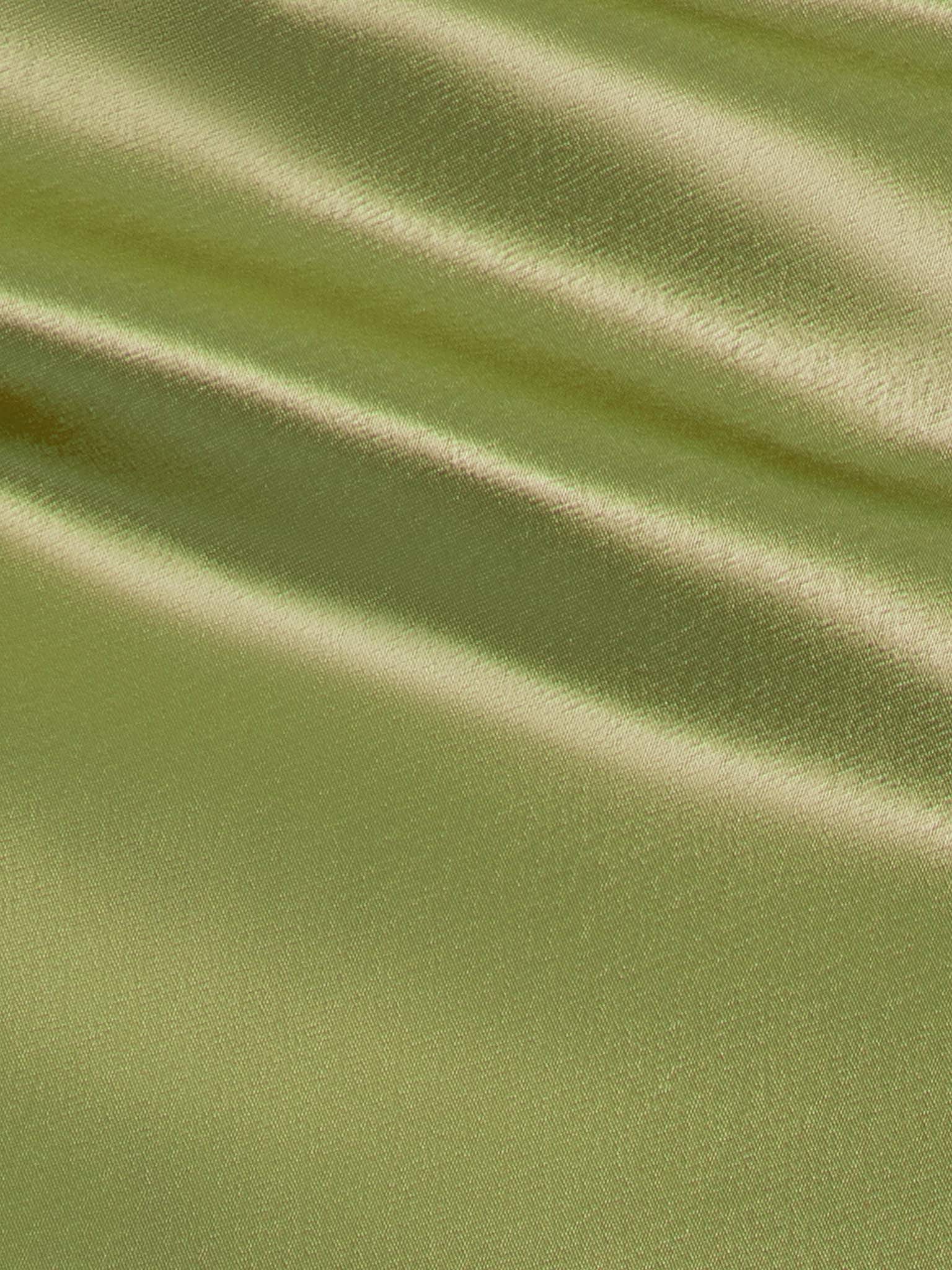 Satin V-neck Side Gathered Dress-Green aclosy